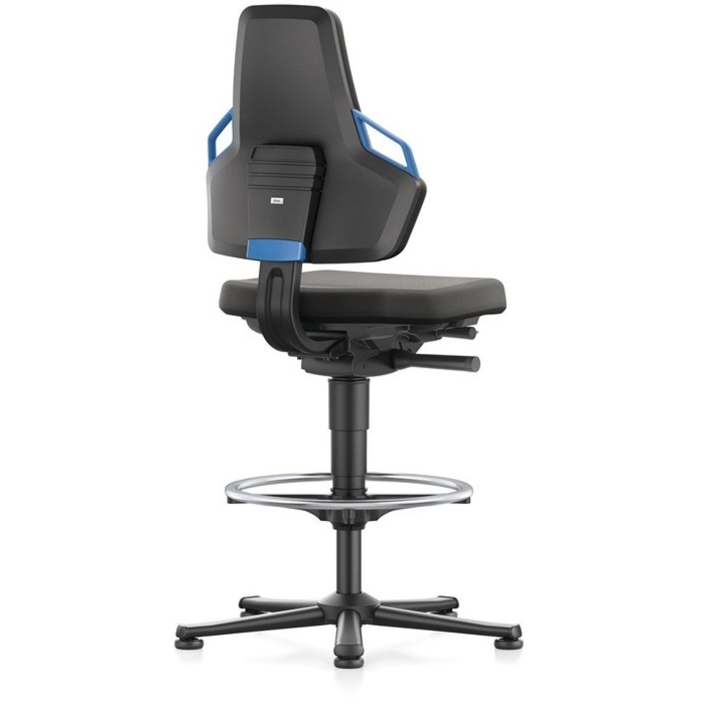 Produktabbildung Nr. 2: bimos Arbeitsdrehstuhl Nexxit, Supertec-Gewebe schwarz, Bodengleiter + Fussring, Grifffarbe blau 570-820 mm