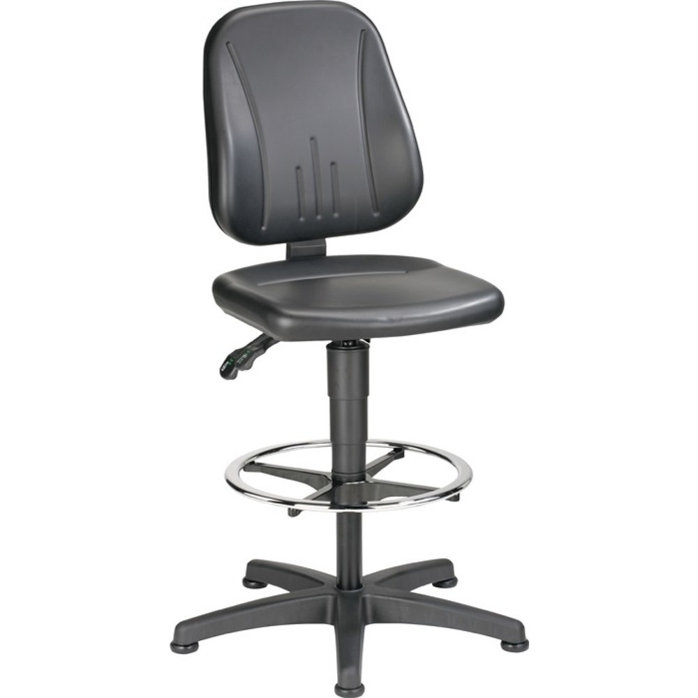 Produktabbildung: bimos Arbeitsdrehstuhl Unitec, Kunstlederpolster schwarz, Bodengleiter + Fussring, 580-850 mm