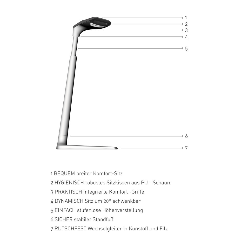 Produktabbildung Nr. 5: Assis-debout bimos, hauteur d'assise réglable 620-850 mm, mousse intégrale, aluminium argenté