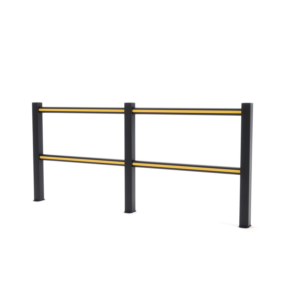 N° de l'image du produit 1 : BOPLAN® Jeu de garde-corps HD Light, 2 traverses jaunes, 3 poteaux noirs, largeur 2,5 m