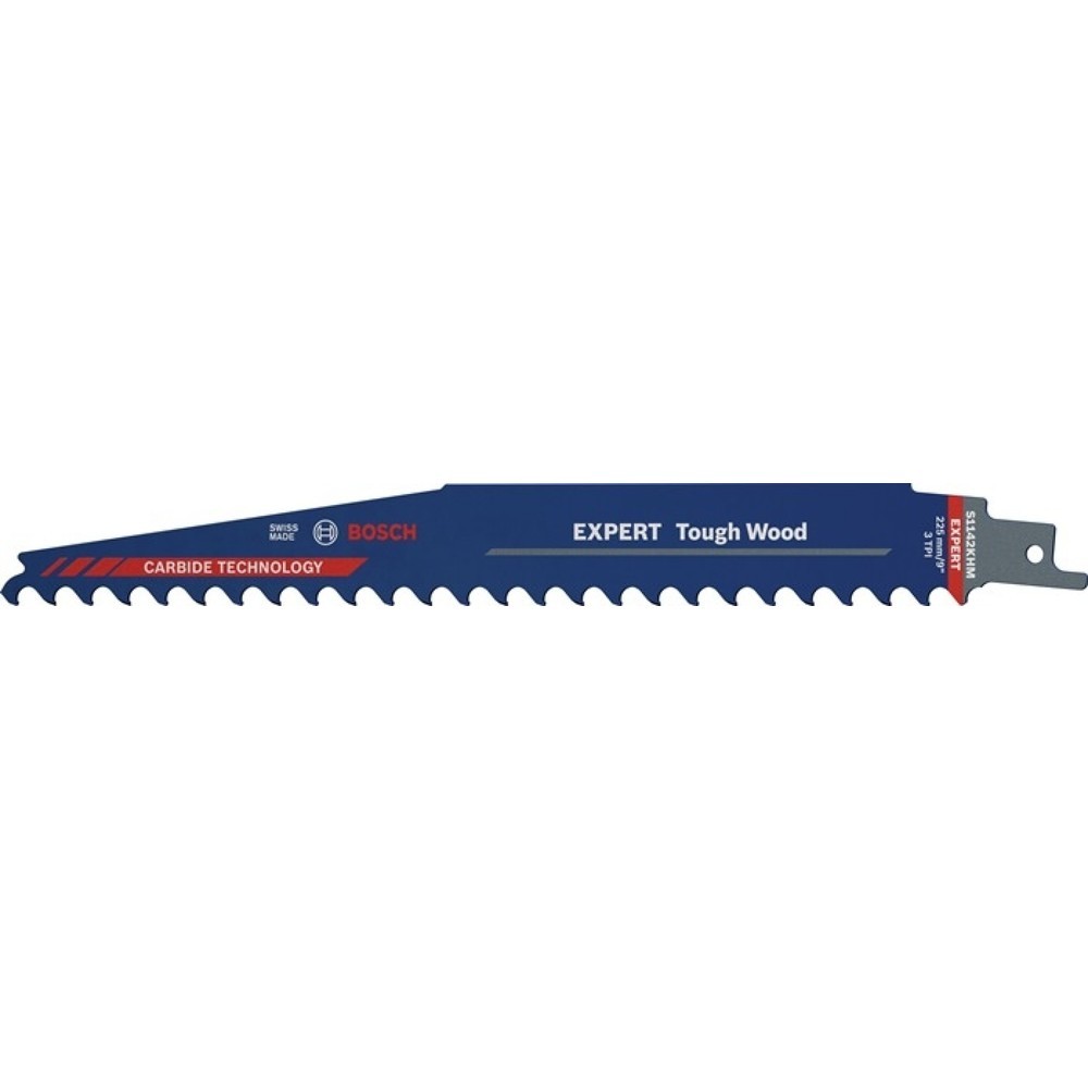 Illustration du produit: BOSCH Säbelsägeblatt Expert Tough Wood, Zahnteilung TPI 3 8,5 mm, Länge 225 mm Breite 25 mm, 3 Stück / Karte, S-Schaft