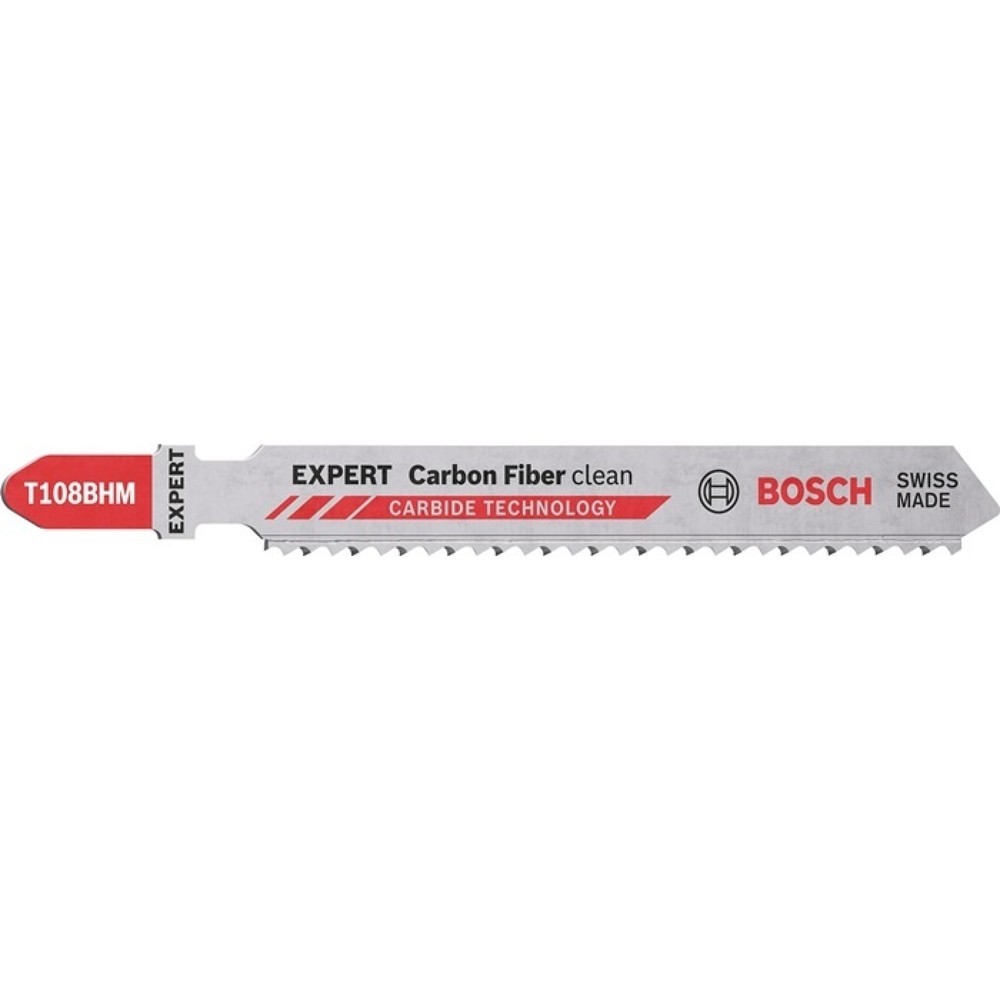 Produktabbildung: BOSCH Stichsägeblatt Carbon Fiber T 108BHM, Zahnteilung 2,2 mm, Gesamtlänge 92 mm, 3 Stück / Karte
