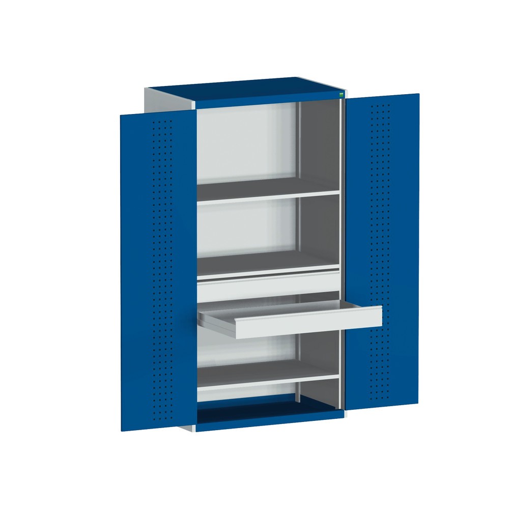 Produktabbildung Nr. 2: bott cubio System-Flügeltürschrank mit 3 Fachboden, 2 Schubladen, HxBxT 2.000 x 1.050 x 650 mm, enzianblau
