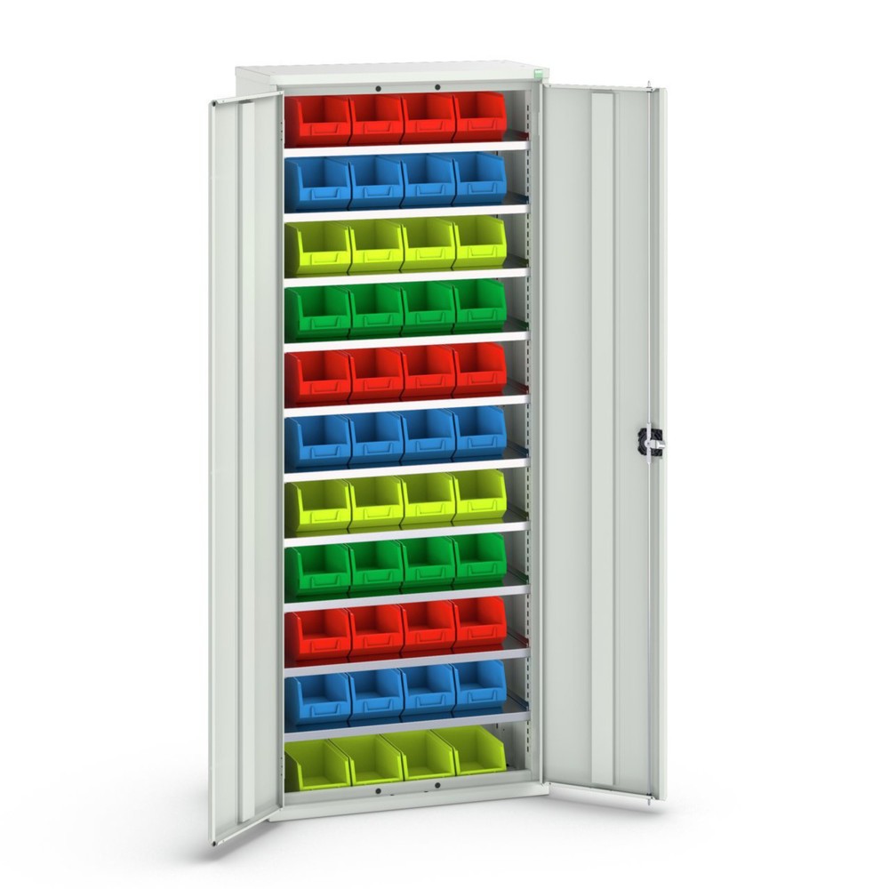 Illustration du produit: bott Armoire à bacs verso, avec 10 tablettes et 44 bacs à bec, lxPxH : 800 x 350 x 2 000 mm