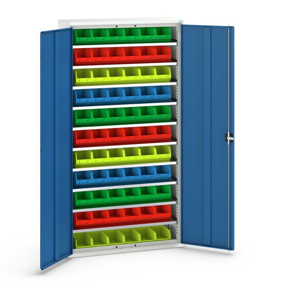 Produktabbildung Nr. 1: bott Armoire à bacs verso, avec 10 tablettes et 66 bacs à bec, lxPxH : 1 050 x 350 x 2 000 mm