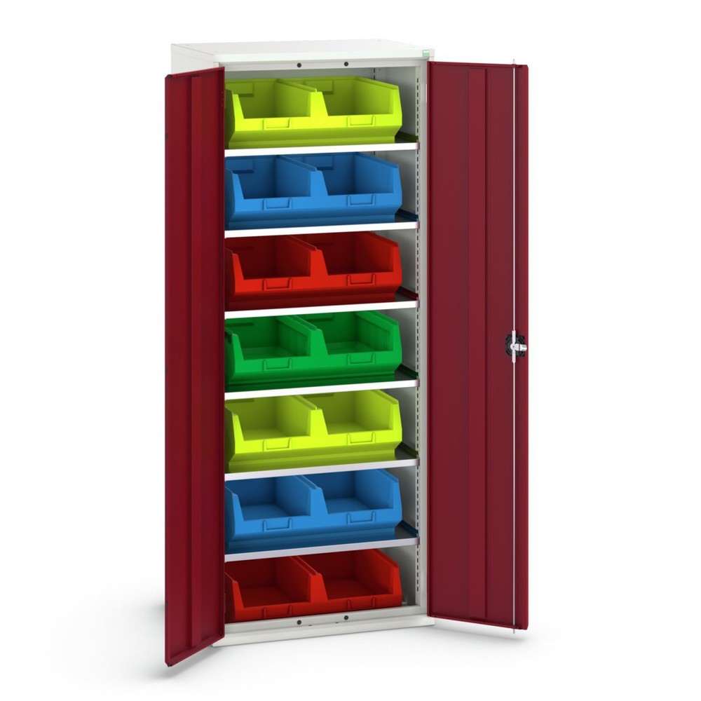 Illustration du produit: bott Armoire à bacs verso, avec 6 tablettes et 14 bacs à bec, lxPxH : 800 x 550 x 2 000 mm