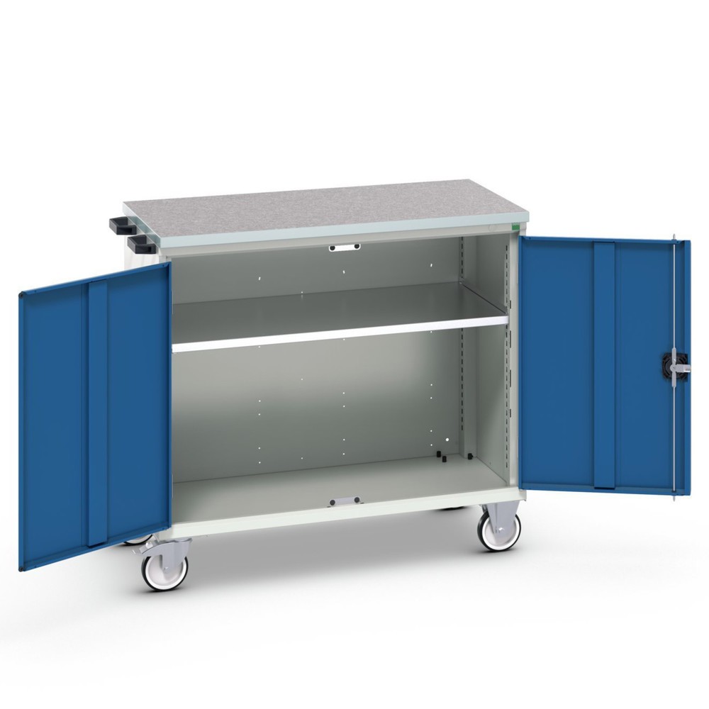 Illustration du produit: bott verso Chariot d’atelier, avec 2 portes, tablette et top en linoléum, lxPxH : 1050 x 600 x 980 mm