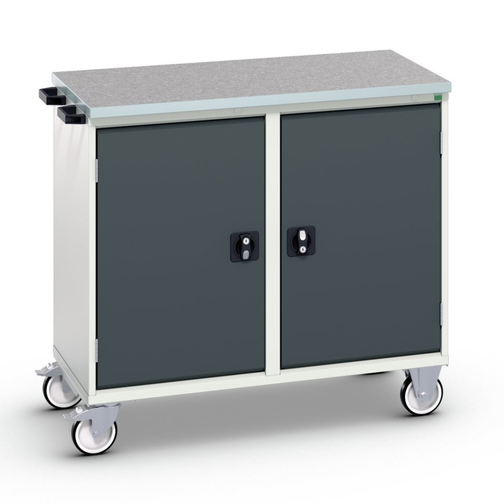 Illustration du produit: bott Chariot de montage verso, avec 2 portes, tablettes et top en linoléum, lxPxH : 1 050 x 600 x 980 mm