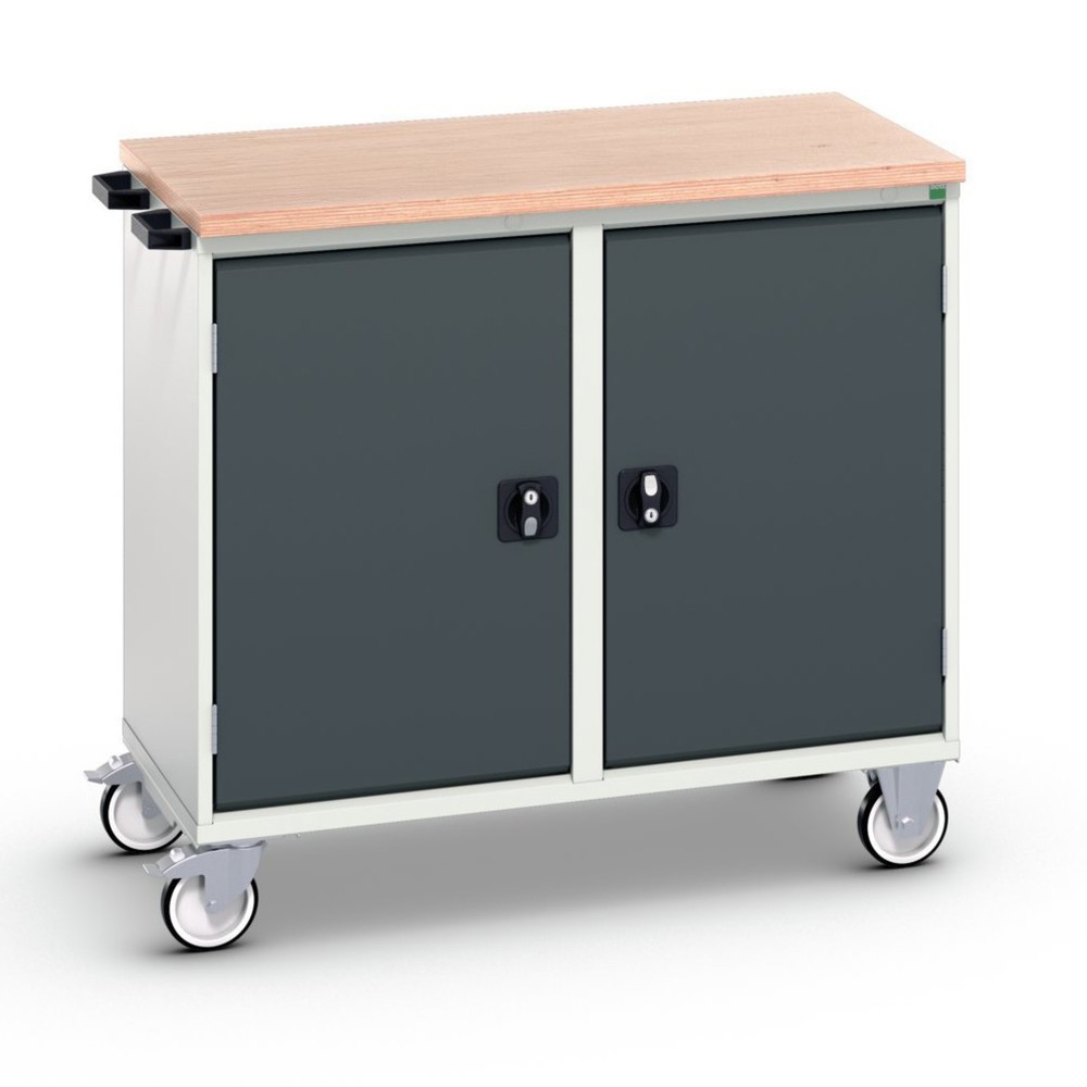Illustration du produit: bott Chariot de montage verso, avec 2 portes, tablettes et top en multiplex, lxPxH : 1 050 x 600 x 980 mm