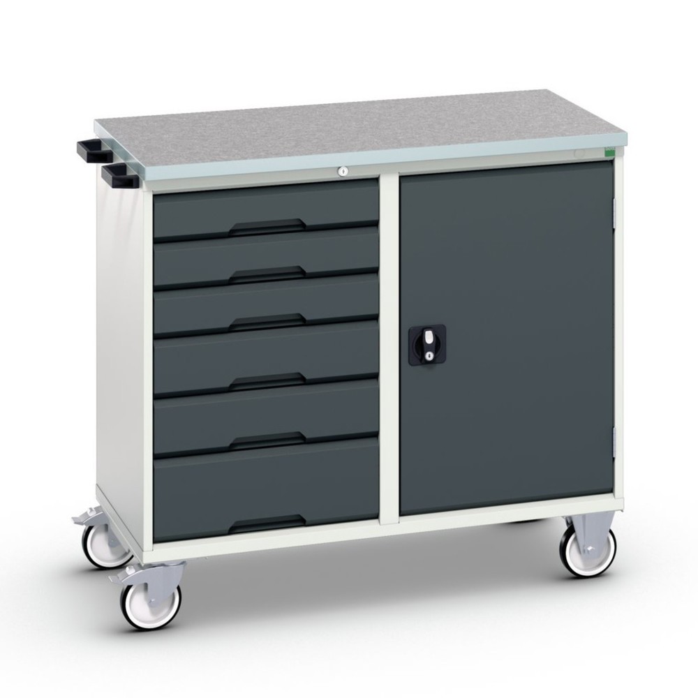 Illustration du produit: bott Chariot de montage verso, avec 6 tiroirs, porte et top en linoléum, lxPxH : 1 050 x 600 x 980 mm