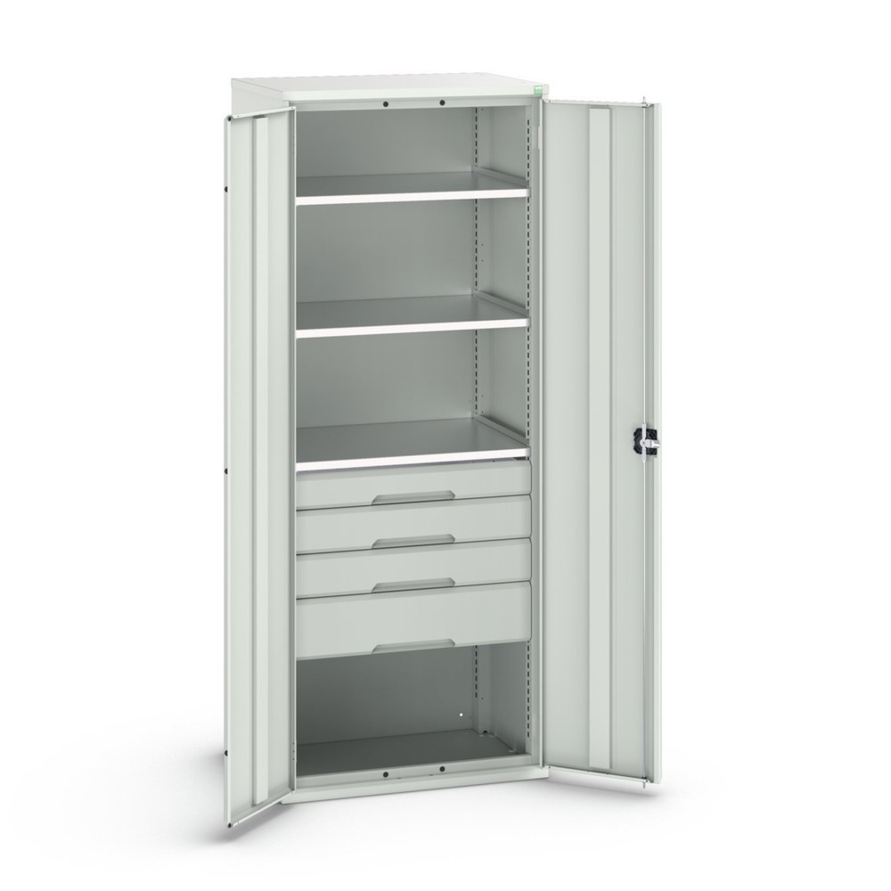 Produktabbildung: bott verso Flügeltürschrank mit Schubladen, mit 3 Fachböden und 4 Schubladen, BxTxH: 800 x 550 x 2000 mm