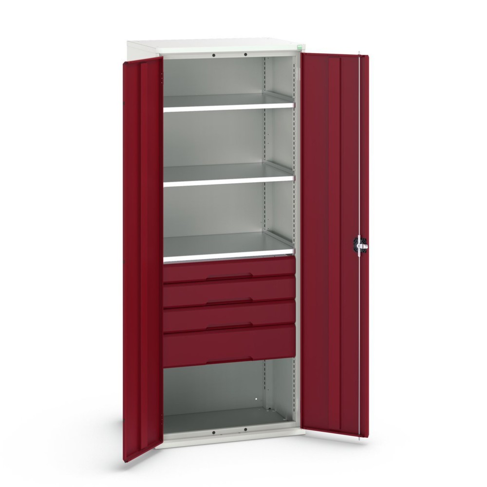 Produktabbildung: bott verso Flügeltürschrank mit Schubladen, mit 3 Fachböden und 4 Schubladen, BxTxH: 800 x 550 x 2000 mm