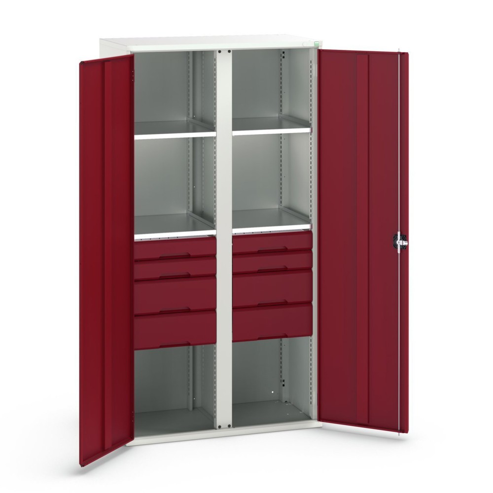 Produktabbildung: bott verso Flügeltürschrank mit Schubladen, mit 4 Fachböden und 8 Schubladen, BxTxH: 1050 x550 x 2000 mm