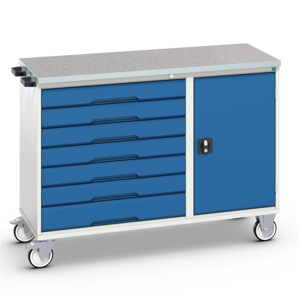 Produktabbildung: bott verso Montagewagen, mit 7 Schubladen, Tür und Linoleum-Top, BxTxH: 1300 x 600 x 980 mm