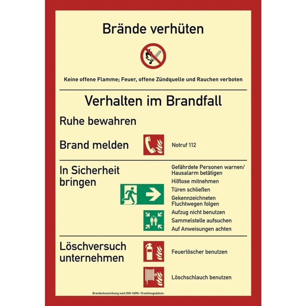 Produktabbildung: Brandschutzzeichen DIN EN ISO 7010, Brandschutzordnung, L210xB297 mm, Folie