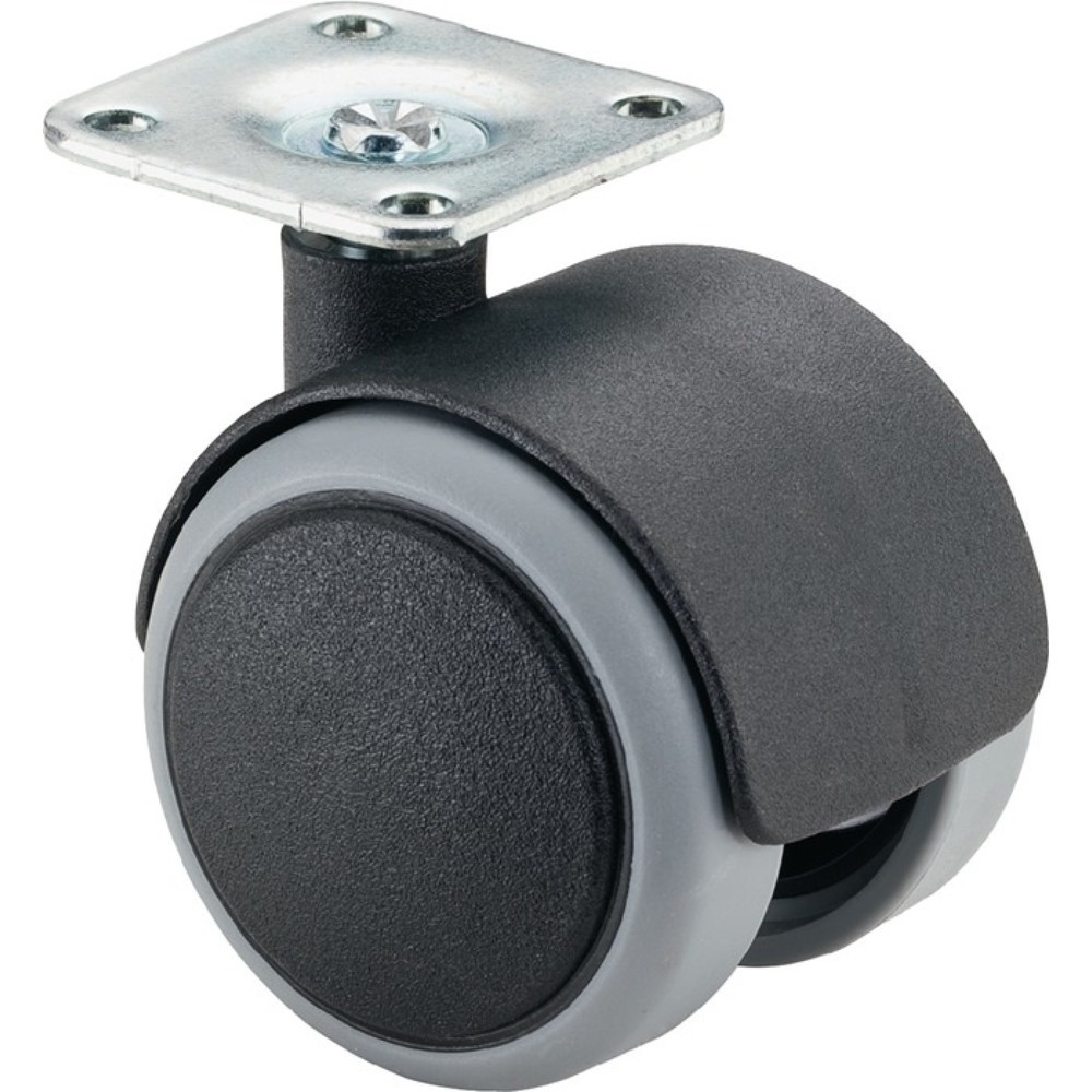 Produktabbildung: BS ROLLEN Kunststoffdoppelrolle, mit Anschraubplatte, Rad-Ø 50 mm Tragfähigkeit 50 kg, Polyamid