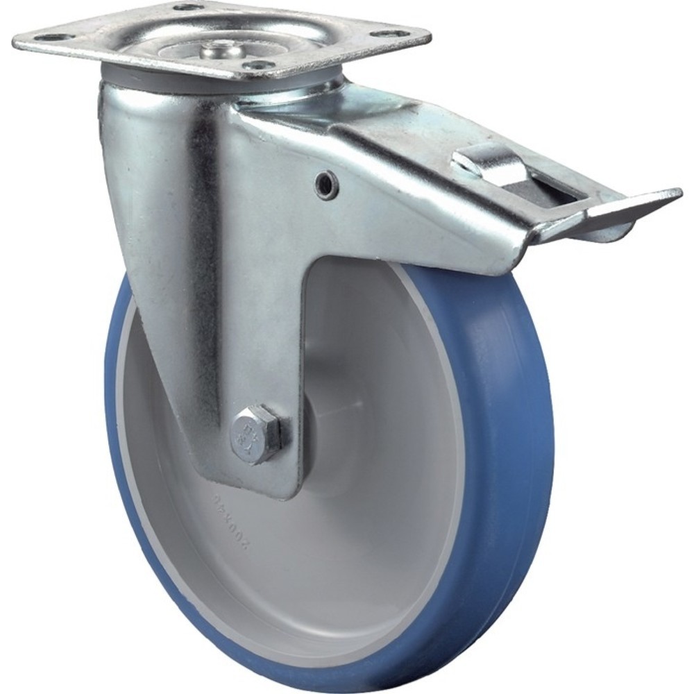 Illustration du produit: BS ROLLEN Roue directrice, avec blocage total, polyuréthane, Ø de la roue 80 mm, capacité de charge 125 kg, 104x80 mm, bleu