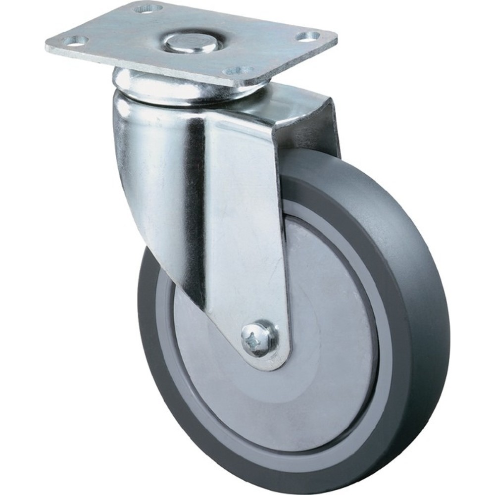 Illustration du produit: BS ROLLEN Roue directrice, avec plaque à visser, Ø de la roue 100 mm, capacité de charge 80 kg, caoutchouc gris
