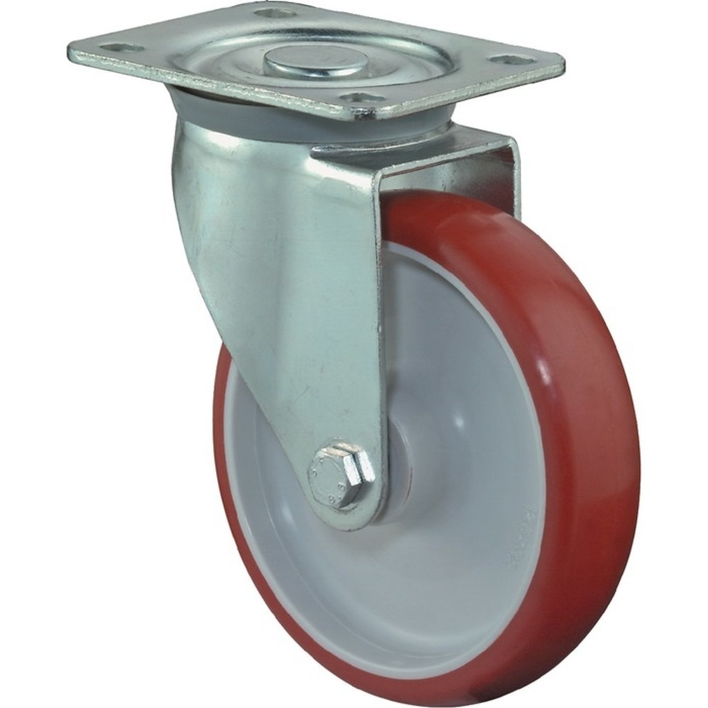 Illustration du produit: BS ROLLEN Roue directrice, polyuréthane, Ø de la roue 150 mm capacité de charge 240 kg, plaque L135xl110 mm, couleur de la roue rouge