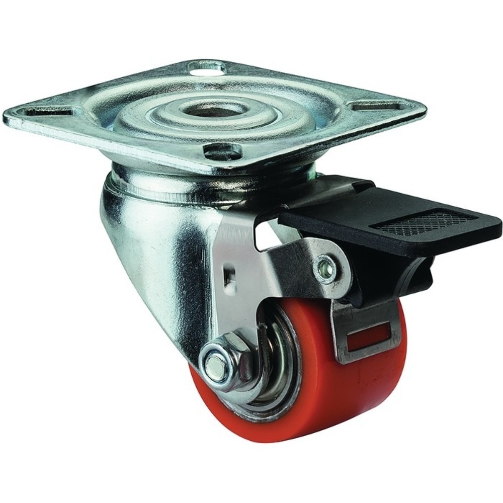Illustration du produit: BS ROLLEN Roue directrice avec dispositif de blocage, avec plaque à visser compacte, Ø de la roue 35 mm, capacité de charge 100 kg, polyuréthane