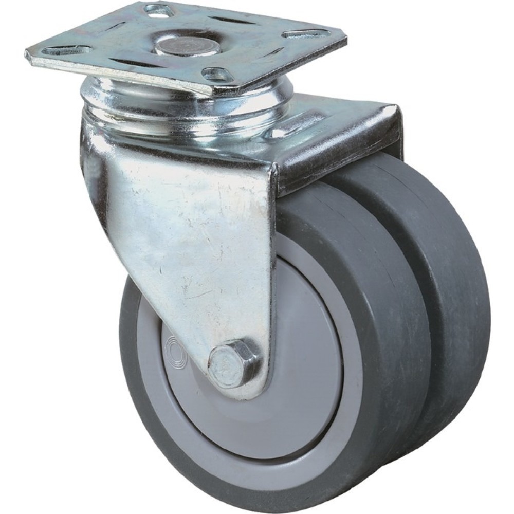 Illustration du produit: BS ROLLEN Roue directrice double, sans dispositif de blocage, caoutchouc, 50 mm, 60 kg, grise, 60 x 60 mm