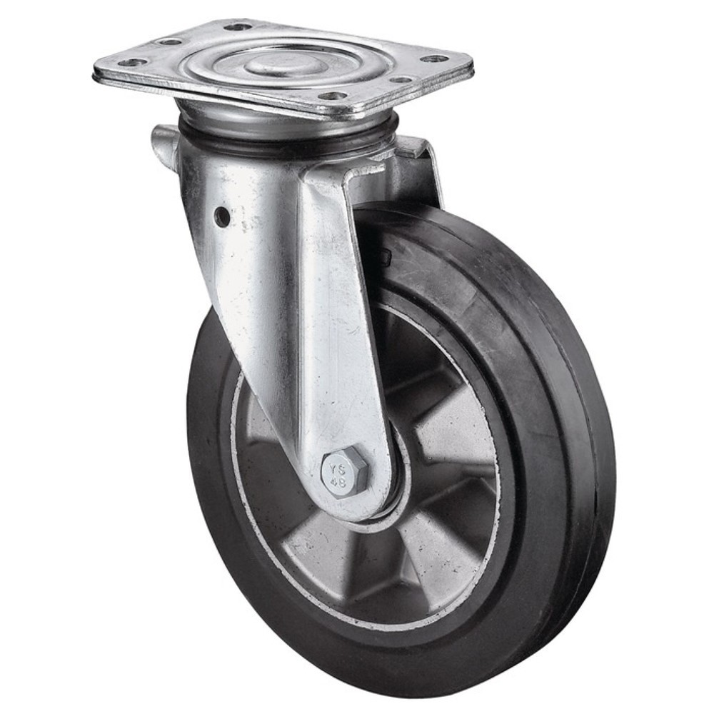 Illustration du produit: BS ROLLEN Roue directrice pour charges lourdes, caoutchouc, roue Ø 125 mm, capacité de charge 220 kg, 138 mm 110 mm