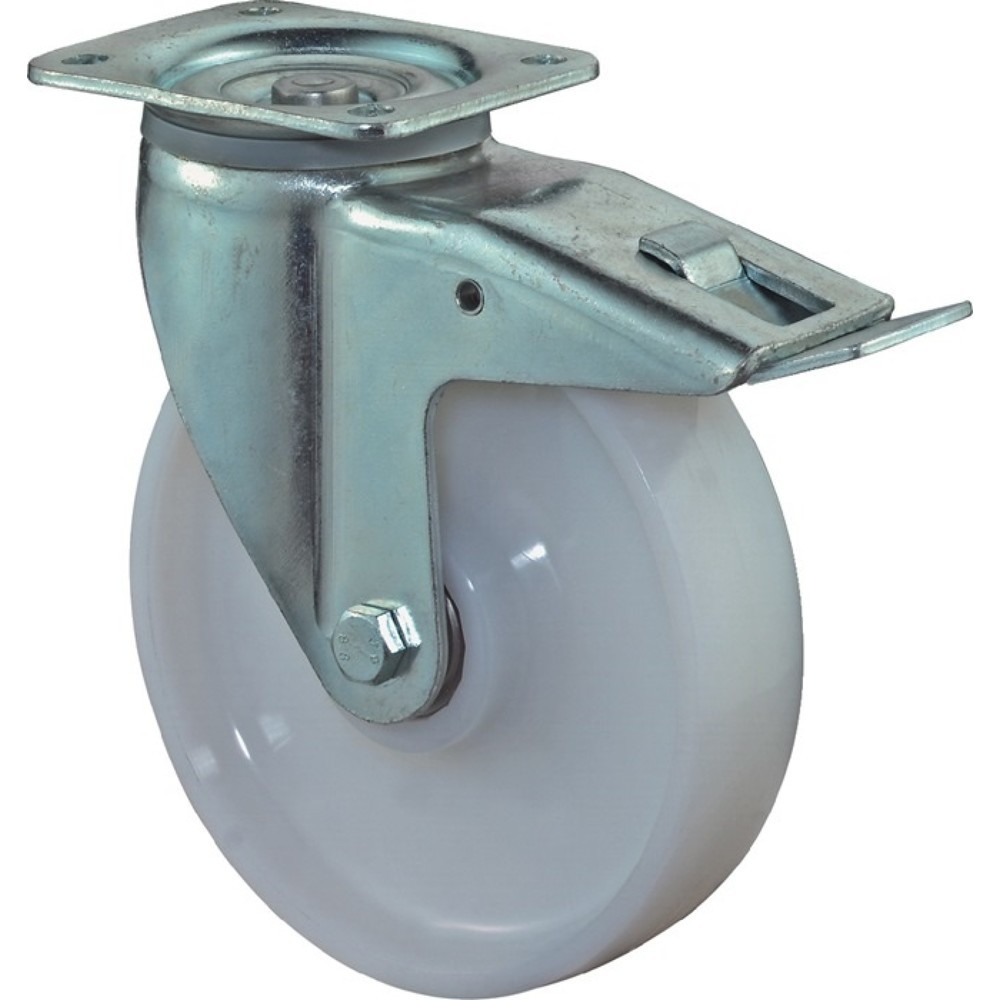 Illustration du produit: BS ROLLEN Roue directrice pour charges lourdes, avec dispositif de blocage, plastique, Ø de la roue 125 mm, capacité de charge 700 kg, 135x110 mm