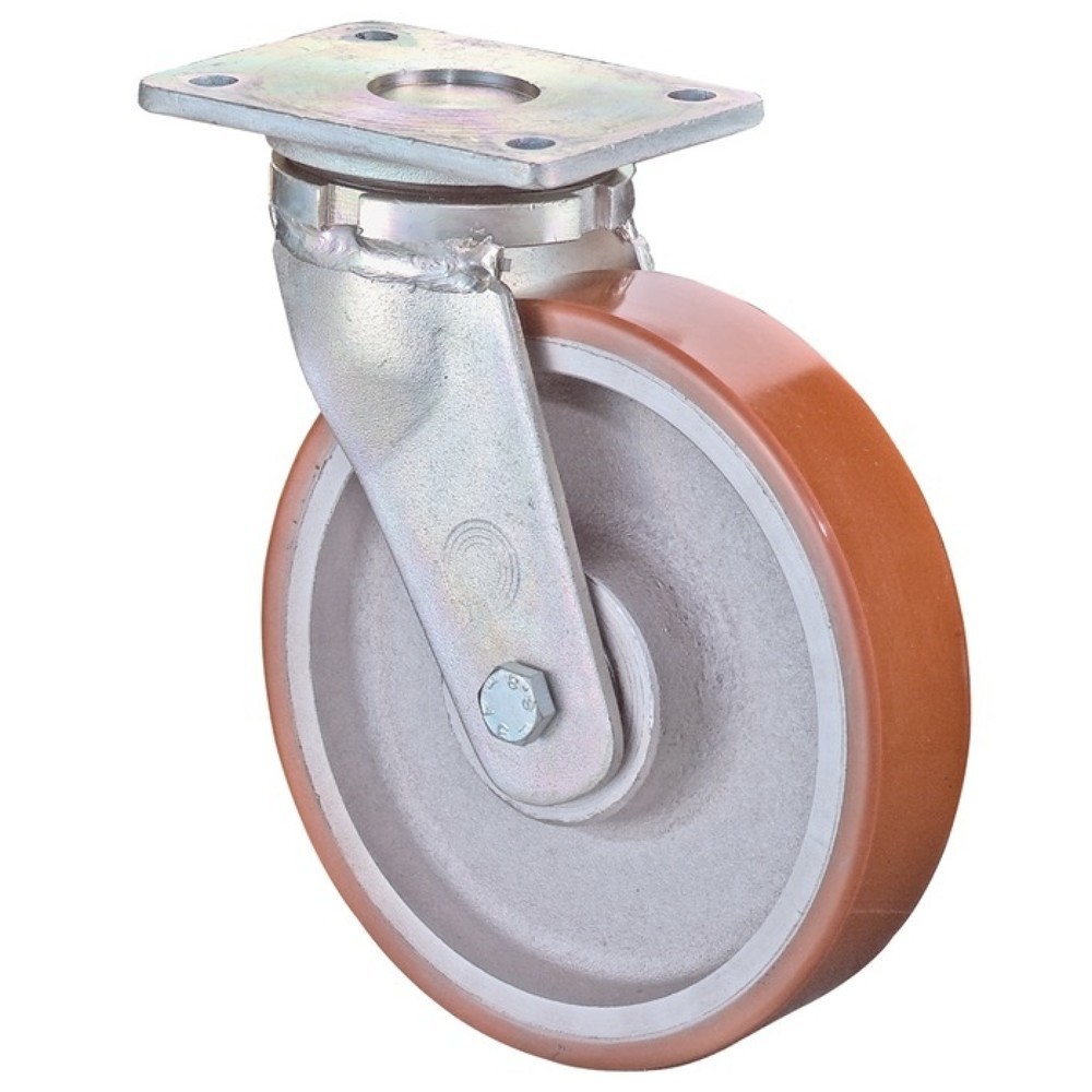 Illustration du produit: BS ROLLEN Roue directrice pour charges lourdes, polyuréthane moulé, Ø de la roue 200 mm, capacité de charge 1 000 kg, plaque L138xl110 mm