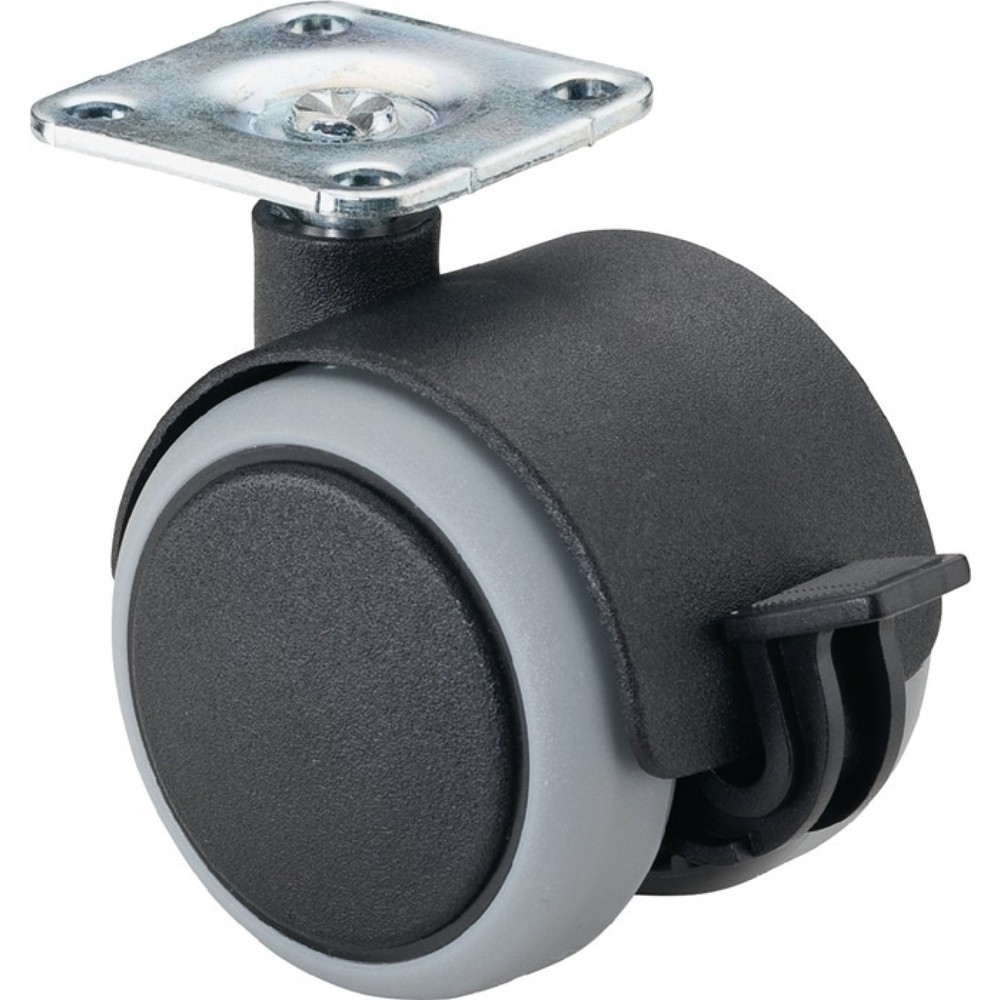 Illustration du produit: BS ROLLEN Roue double en plastique avec dispositif de blocage, avec plaque à visser avec dispositif de blocage, Ø de la roue 50 mm, capacité de charge 50 kg, plastique