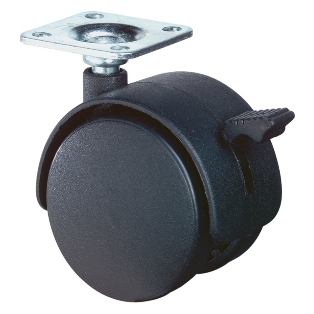 Illustration du produit: BS ROLLEN Roulette double en plastique avec dispositif de blocage, avec plaque à visser, Ø de la roue 40 mm, capacité de charge 30 kg, polyamide noir RAL 9005