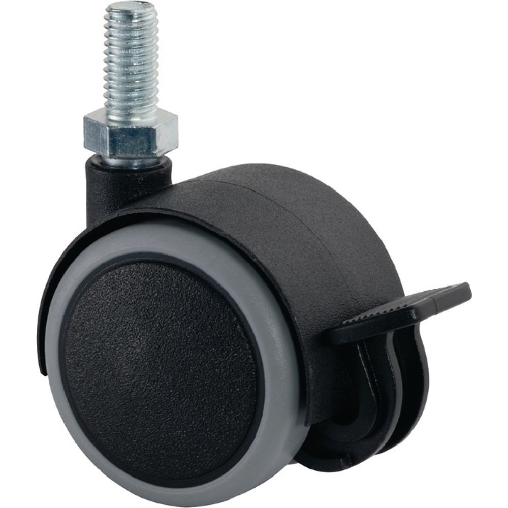 Illustration du produit: BS ROLLEN Roulette double en plastique avec dispositif de blocage, M10, Ø de roue 50 mm, capacité de charge 50 kg, plastique gris