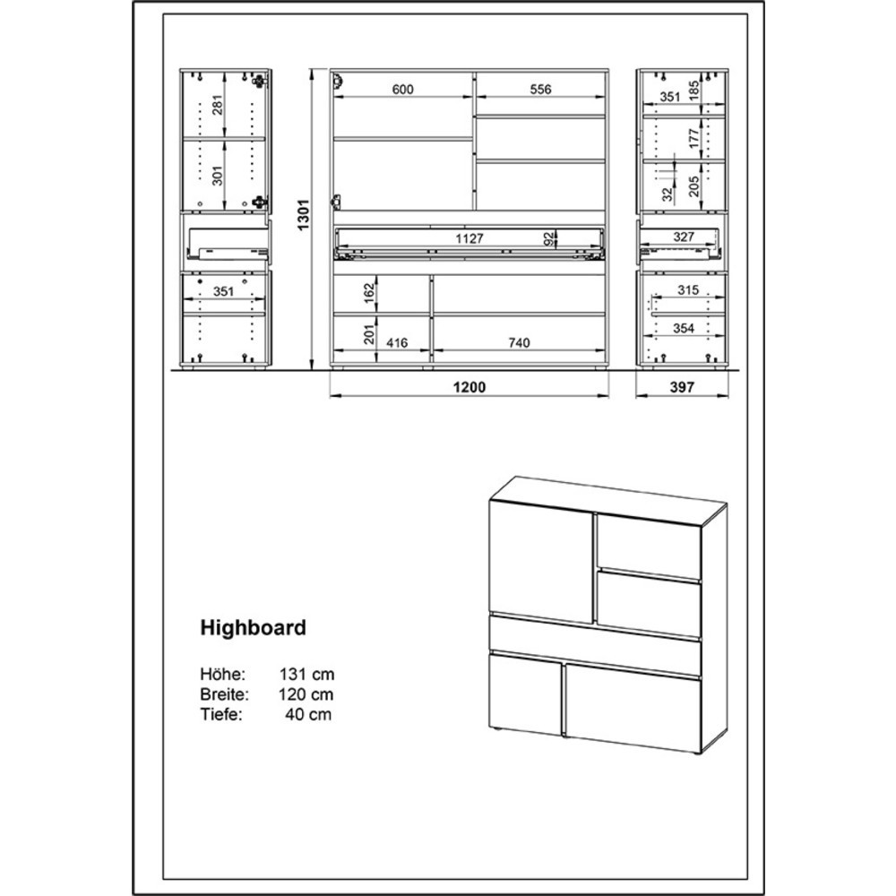 Produktabbildung Nr. 13: Buffet haut IDEEUS, 3 portes battantes (Push to open), 1 tiroir avec fermeture automatique, 1 compartiment basculant, hauteur 1 300 mm, largeur 1 200 mm