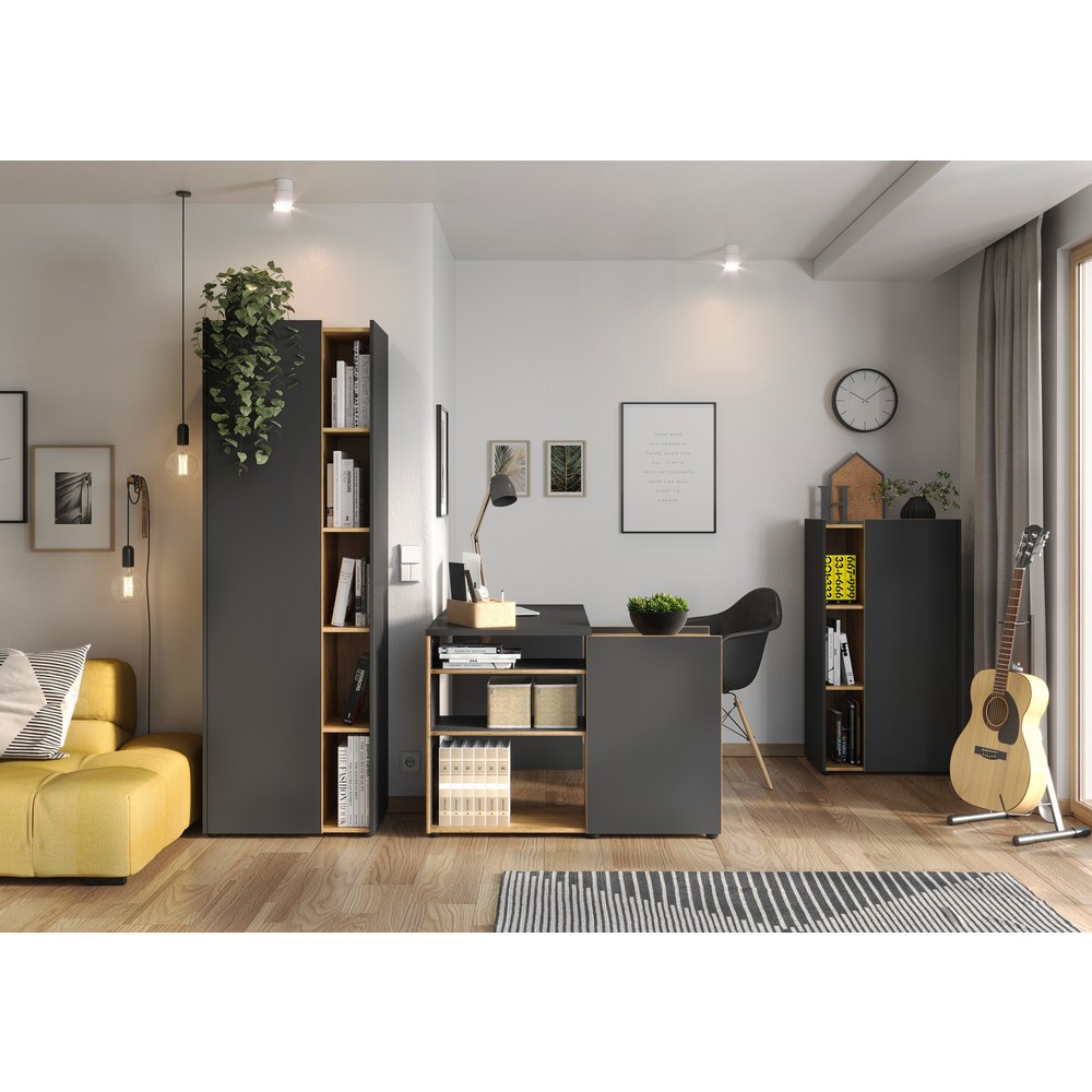 Produktabbildung Nr. 2: Bureau d'angle AUSTIN, 1 290 x 1 070 mm, graphite/noir chêne de Navarre