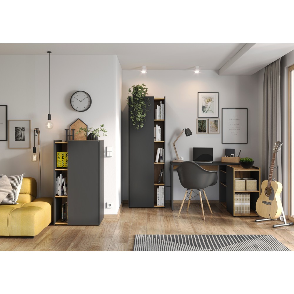 Produktabbildung Nr. 3: Bureau d'angle AUSTIN, 1 290 x 1 070 mm, graphite/noir chêne de Navarre