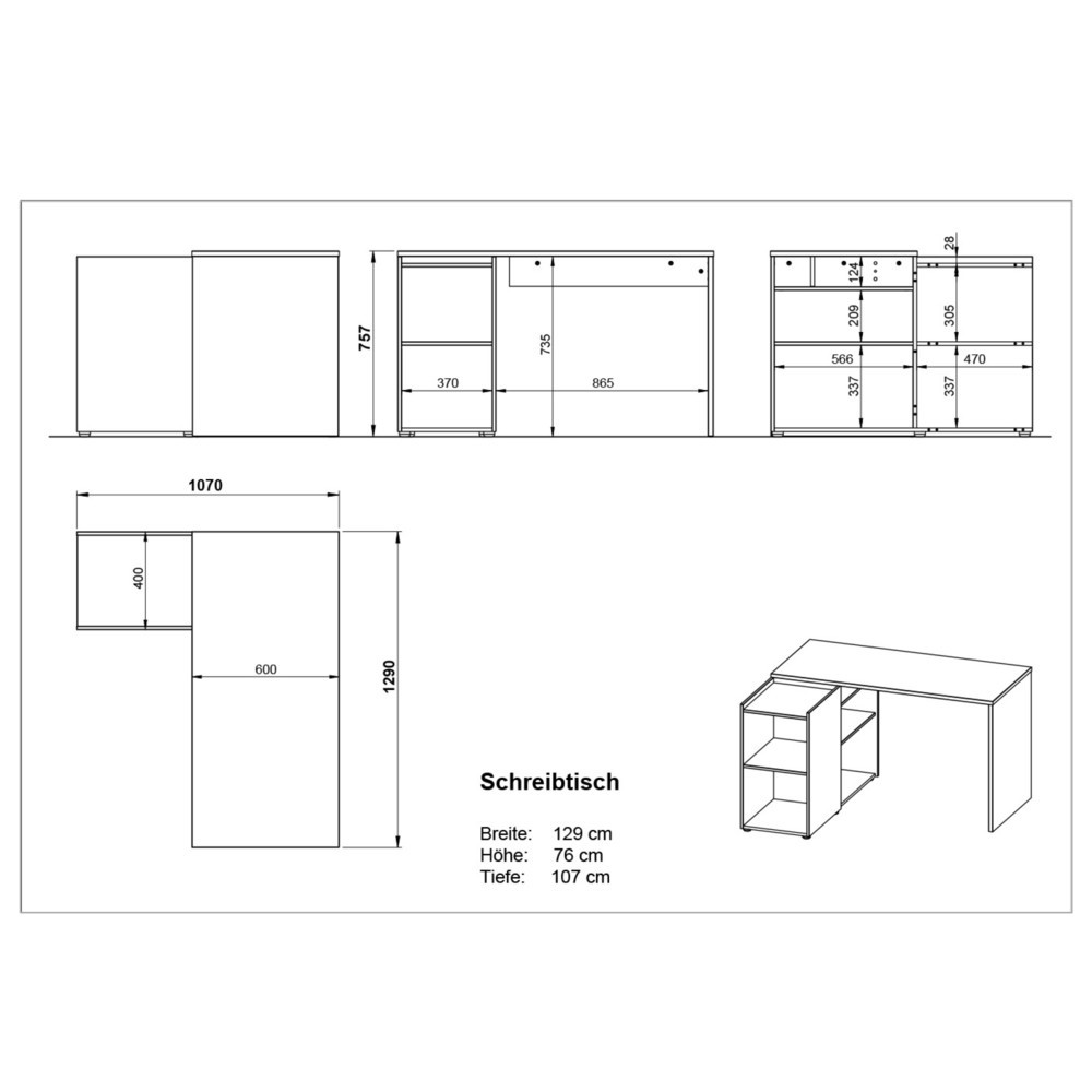 Produktabbildung Nr. 6: Bureau d'angle AUSTIN, 1 290 x 1 070 mm, graphite/noir chêne de Navarre