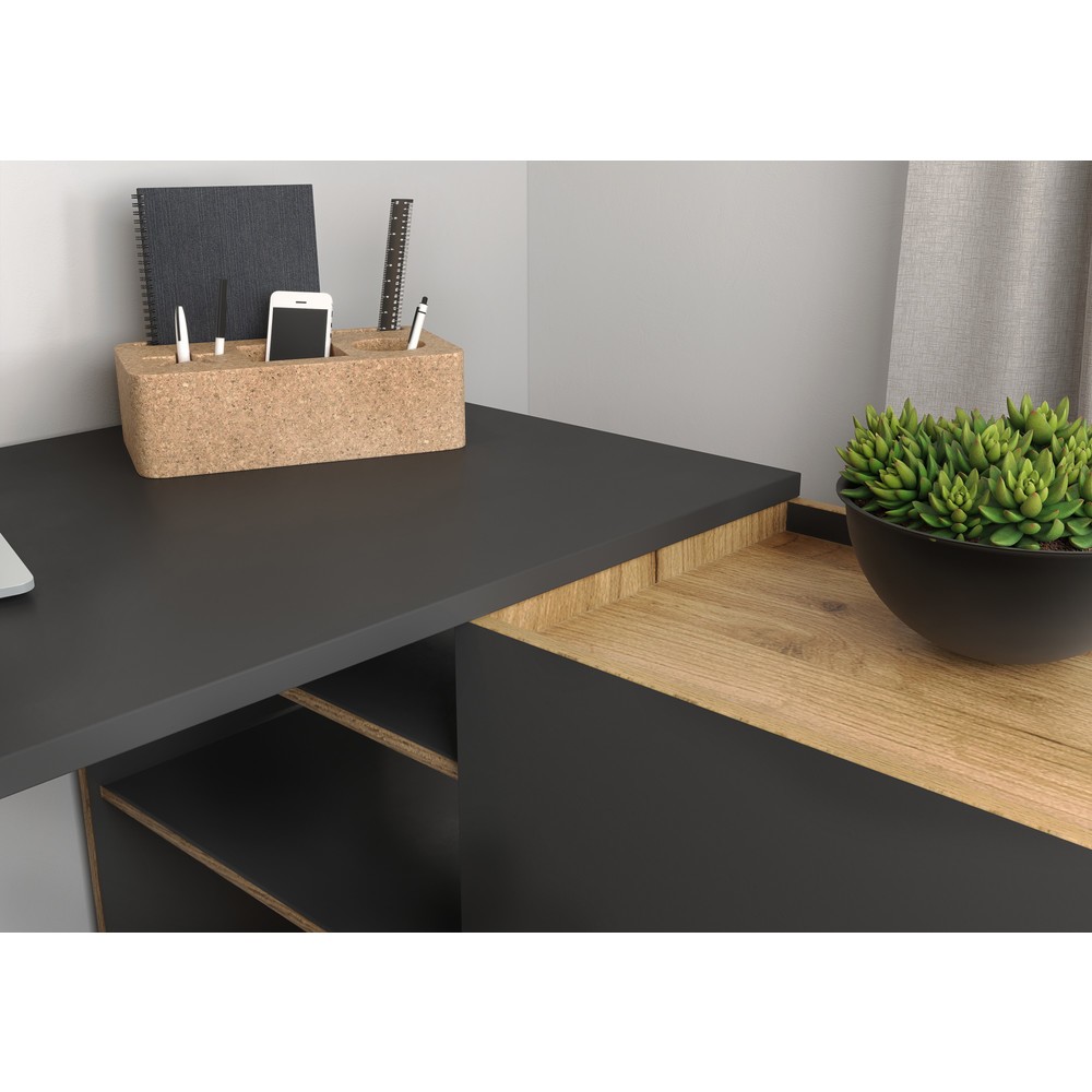 Produktabbildung Nr. 8: Bureau d'angle AUSTIN, 1 290 x 1 070 mm, graphite/noir chêne de Navarre