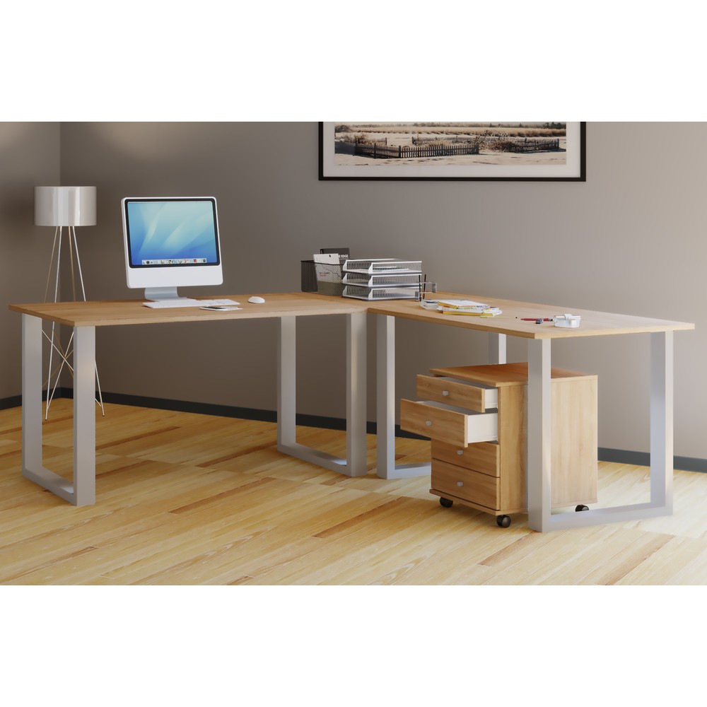 Produktabbildung Nr. 2: Bureau d'angle Lona, chaque plateau de table LxP 1,100 x 800 mm, plaque d'angle LxP 800 x 800 mm, pieds en U, chêne Sonoma