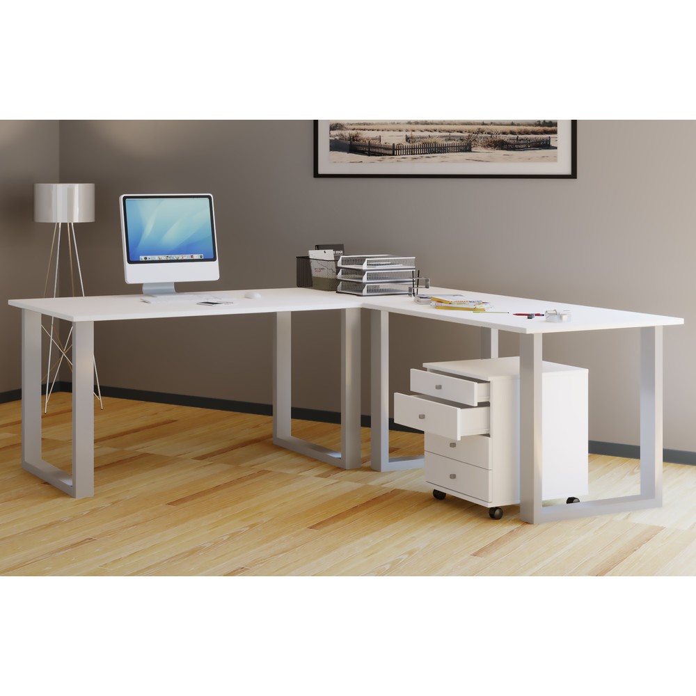 Produktabbildung Nr. 2: Bureau d'angle Lona, plateau de table LxP 1 400 x 800 et 1 100 x 800 mm, plaque d'angle LxP 800 x 800 mm, pieds en U, blanc/argent
