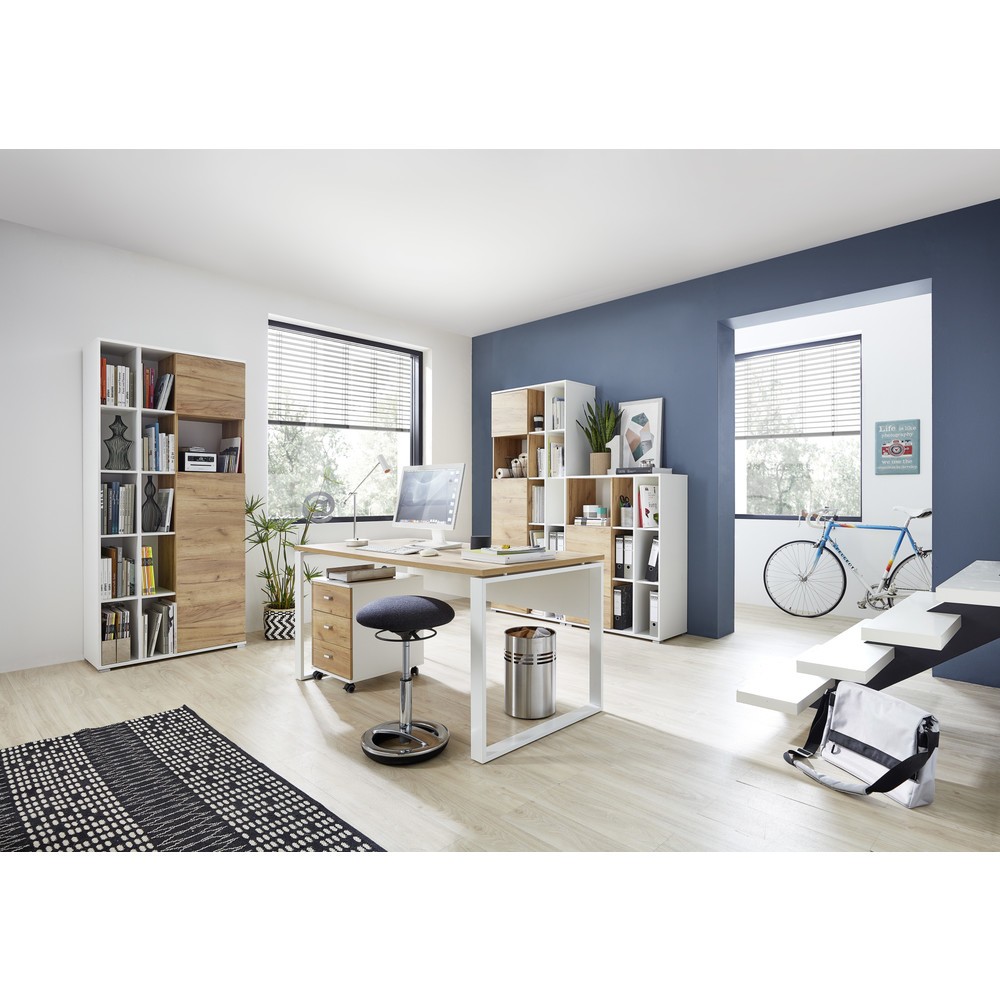 Produktabbildung Nr. 2: Bureau LIONI, avec patins métalliques, 1 170 x 1 200 mm, blanc/noir chêne de Navarre.