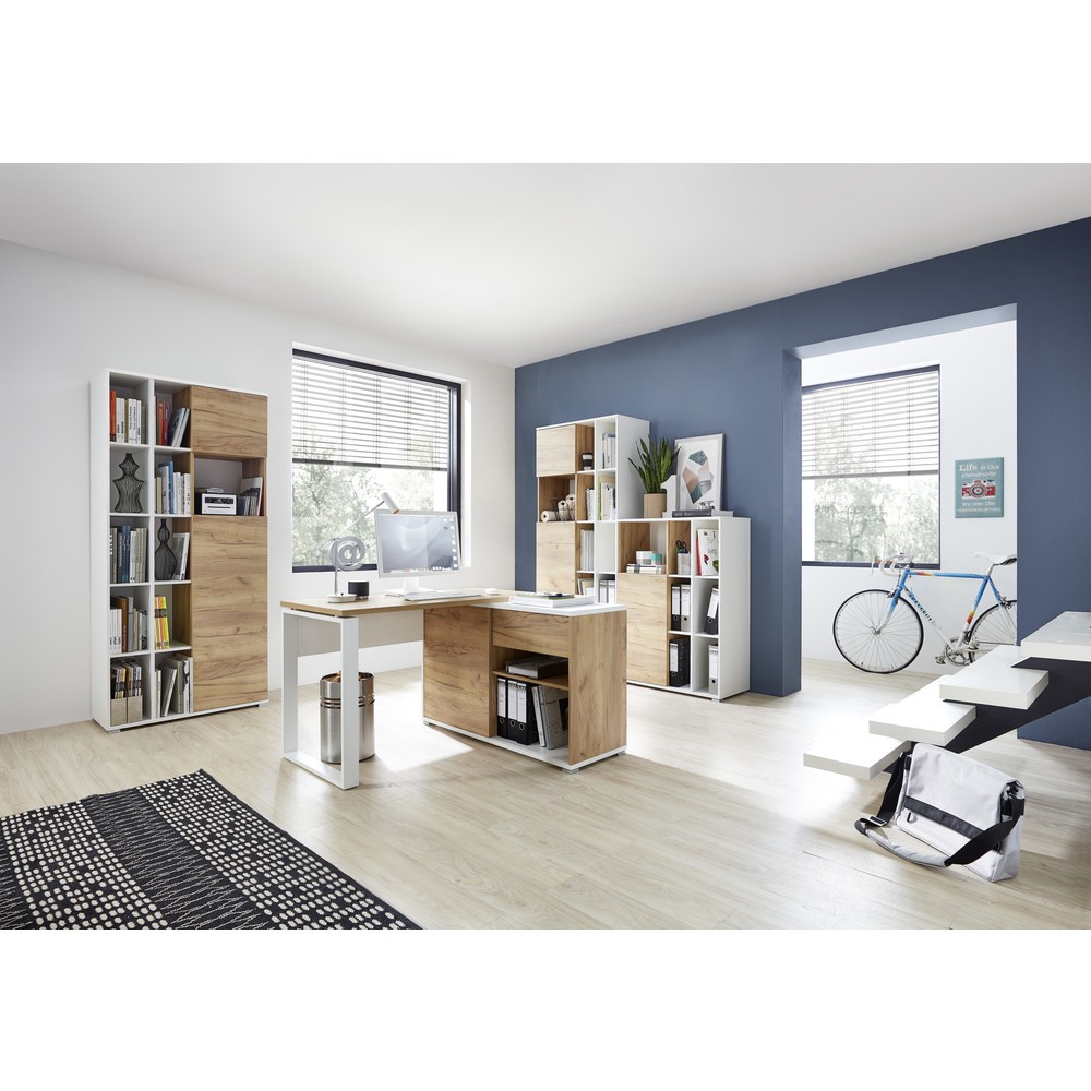Produktabbildung Nr. 3: Bureau LIONI, avec patins métalliques, 1 170 x 1 200 mm, blanc/noir chêne de Navarre.