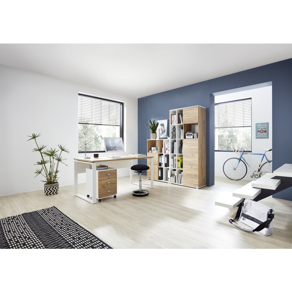 Produktabbildung Nr. 5: Bureau LIONI, avec patins métalliques, 1 170 x 1 200 mm, blanc/noir chêne de Navarre.
