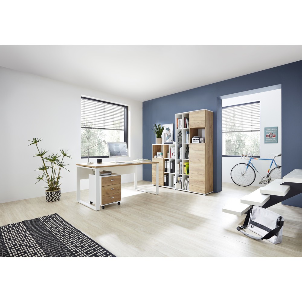 Produktabbildung Nr. 6: Bureau LIONI, avec patins métalliques, 1 170 x 1 200 mm, blanc/noir chêne de Navarre.