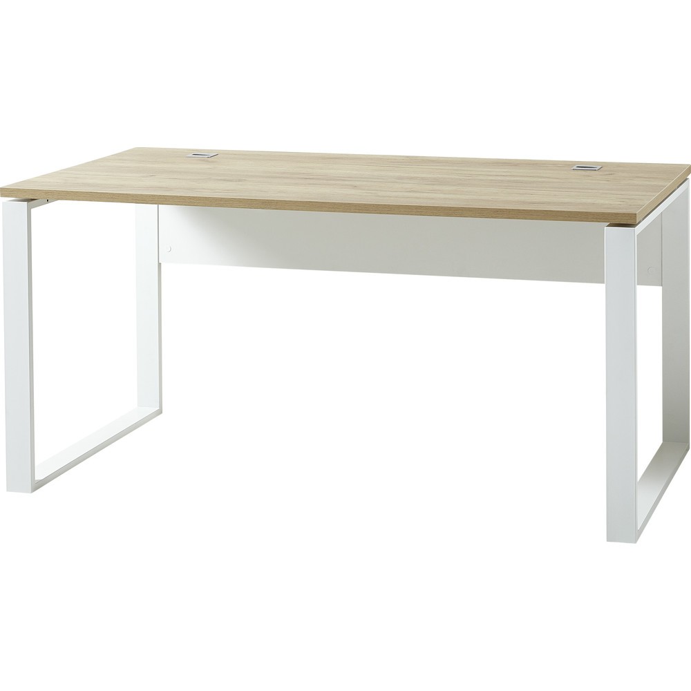 Illustration du produit: Bureau LIONI, avec patins métalliques, 1 170 x 1 200 mm, blanc/noir chêne de Navarre.