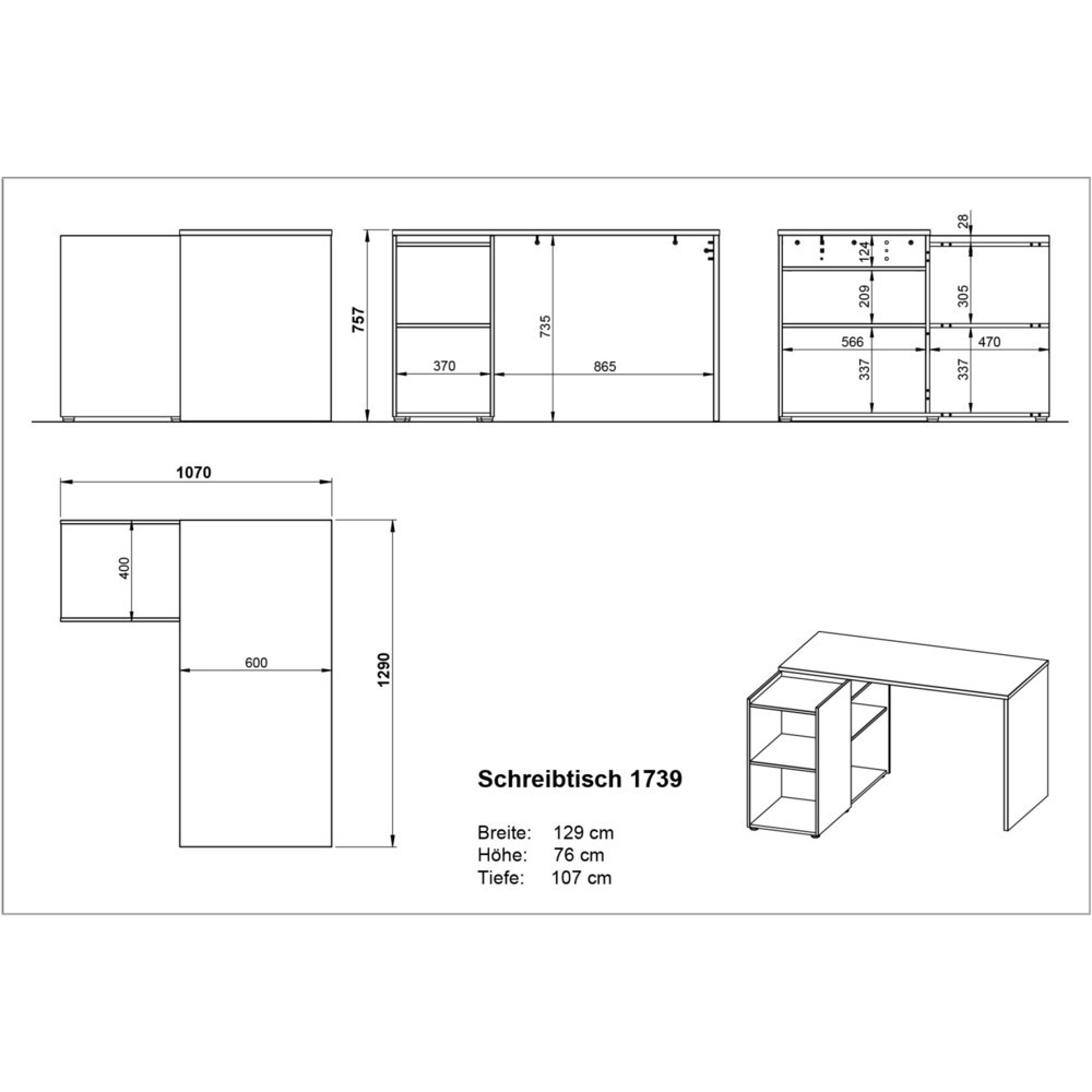 Produktabbildung Nr. 5: Bureau d'angle OLVERA, 1 290 x 1 070 mm, imitation chêne de Navarre.