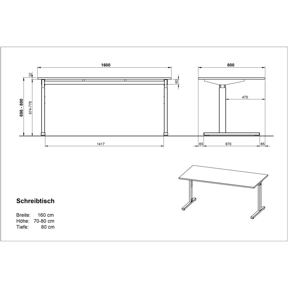 Produktabbildung Nr. 3: Bureau PROFI, 1 600 x 800 mm, réglable en hauteur mécaniquement, gris clair/argenté