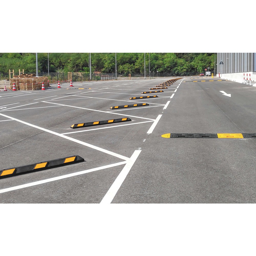 Produktabbildung Nr. 5: Butoir de roue MORAVIA Park-AID®, noir avec bandes réfléchissantes jaunes, largeur 900 mm