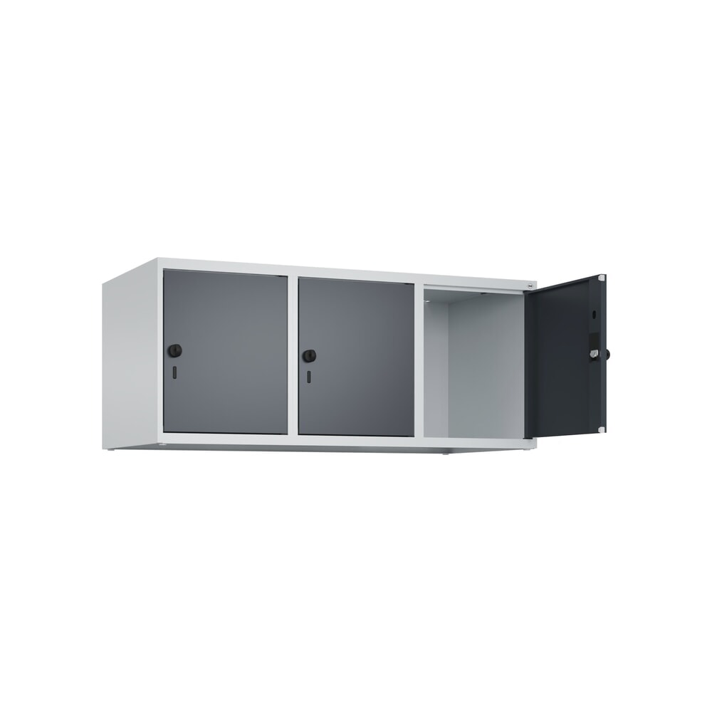 Produktabbildung: C+P Aufsatzschrank für Kleiderspind Serie Classic PLUS, 3 Abteile Breite 400 mm, lichtgrau, anthrazitgrau, für Vorhängeschloss