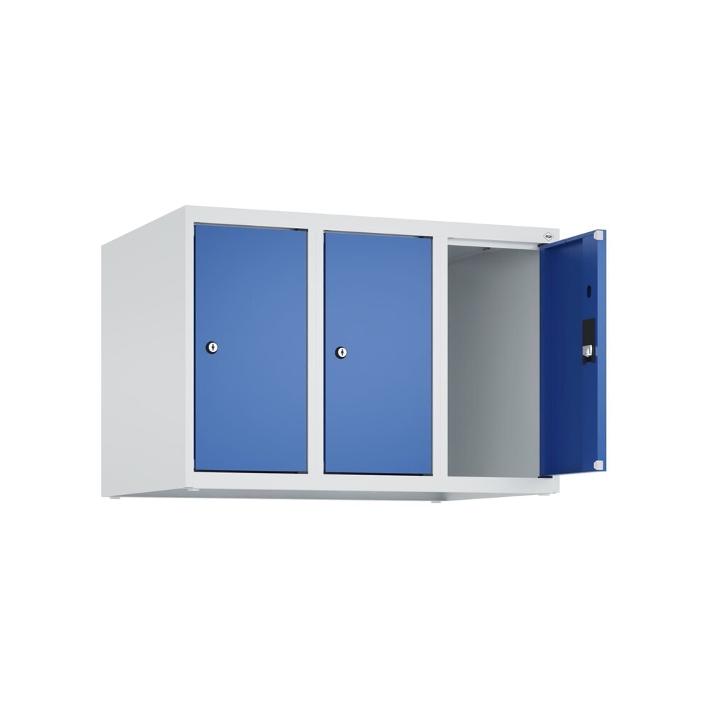 Produktabbildung: C+P Aufsatzschrank für Kleiderspind Serie Classic PLUS, 3 Abteile Breite 250 mm, lichtgrau, enzianblau, Zylinderschloss