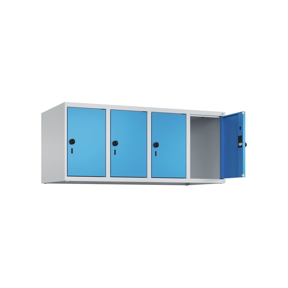 Produktabbildung: C+P Aufsatzschrank für Kleiderspind Serie Classic PLUS, 4 Abteile Breite 300 mm, lichtgrau, lichtblau, für Vorhängeschloss