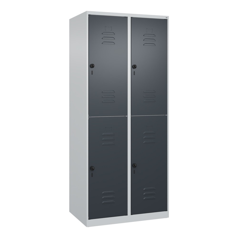 Produktabbildung: C+P Doppelstock-Spind Classic PLUS, 2 Abteile, HxBxT 1.850 x 800 x 500 mm, lichtgrau, anthrazitgrau, für Vorhängeschloss, 4 Fächer